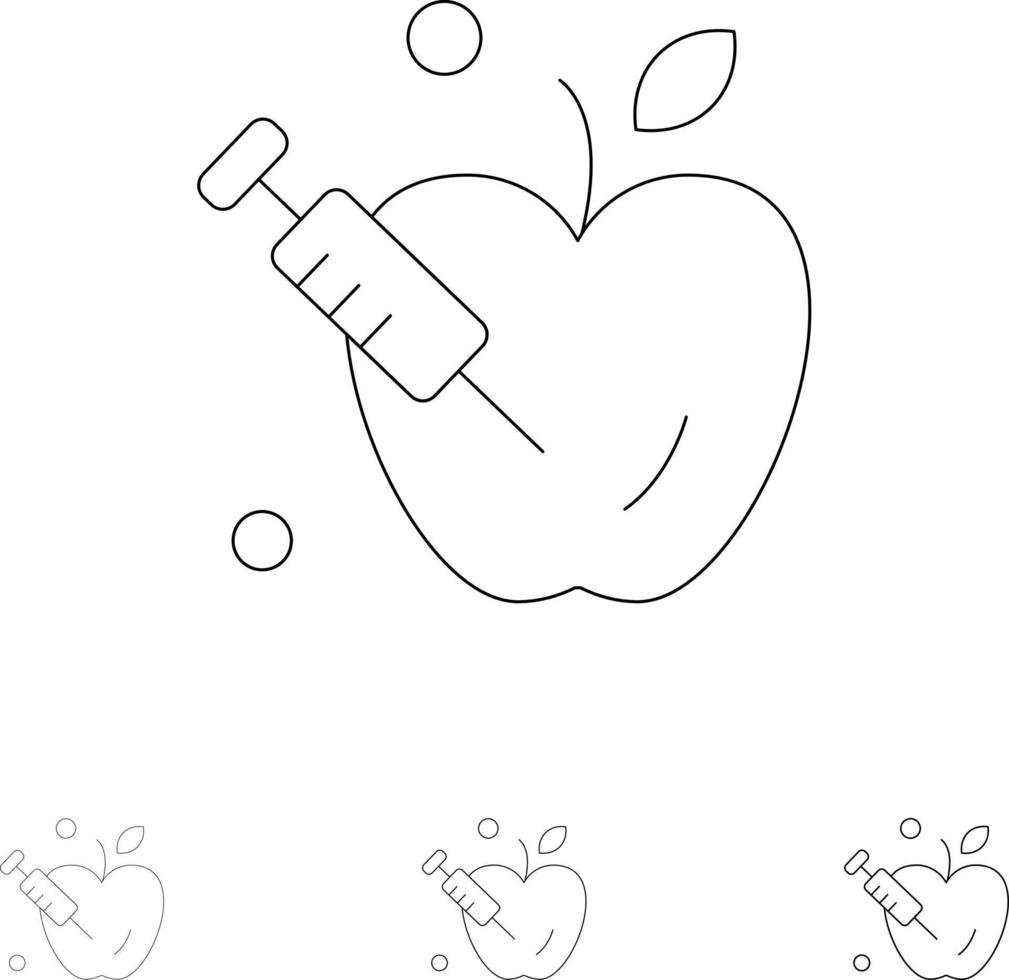 conjunto de iconos de línea negra audaz y delgada de apple gravity science vector