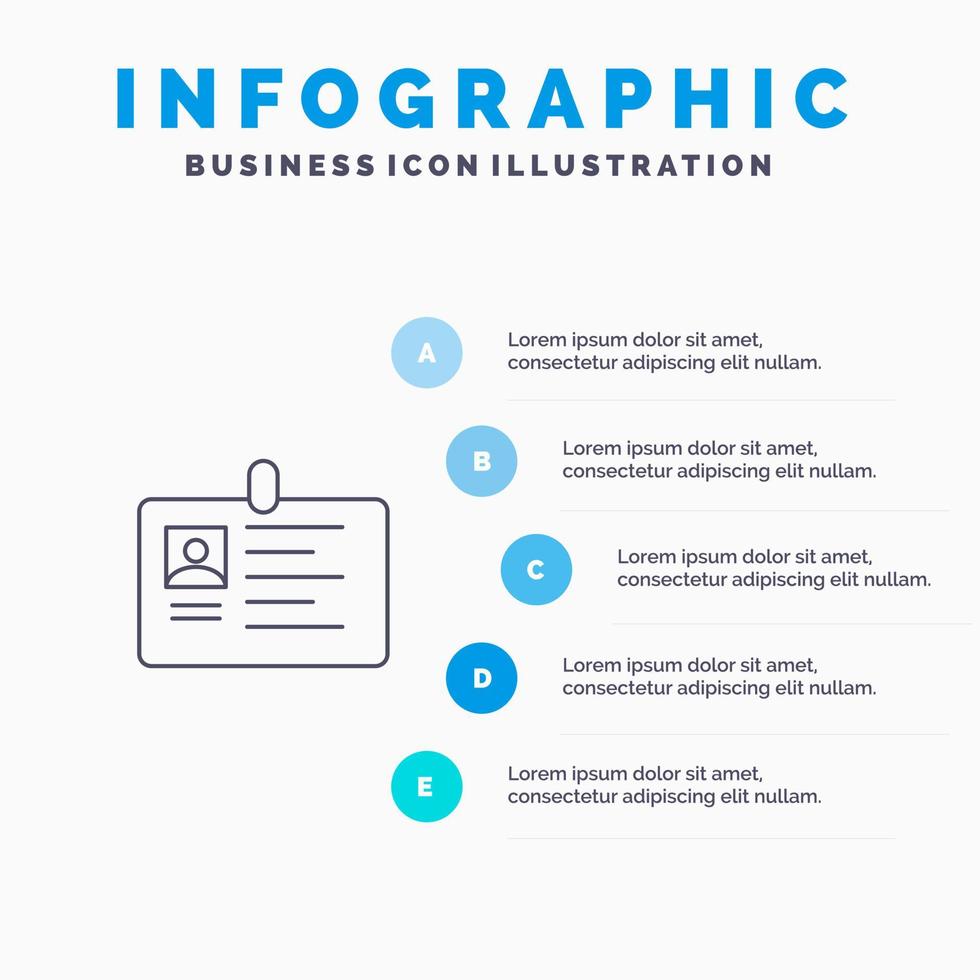 tarjeta de identificación corporativa de negocios tarjeta de identificación icono de línea de pase de identidad con 5 pasos antecedentes de infografía de presentación vector