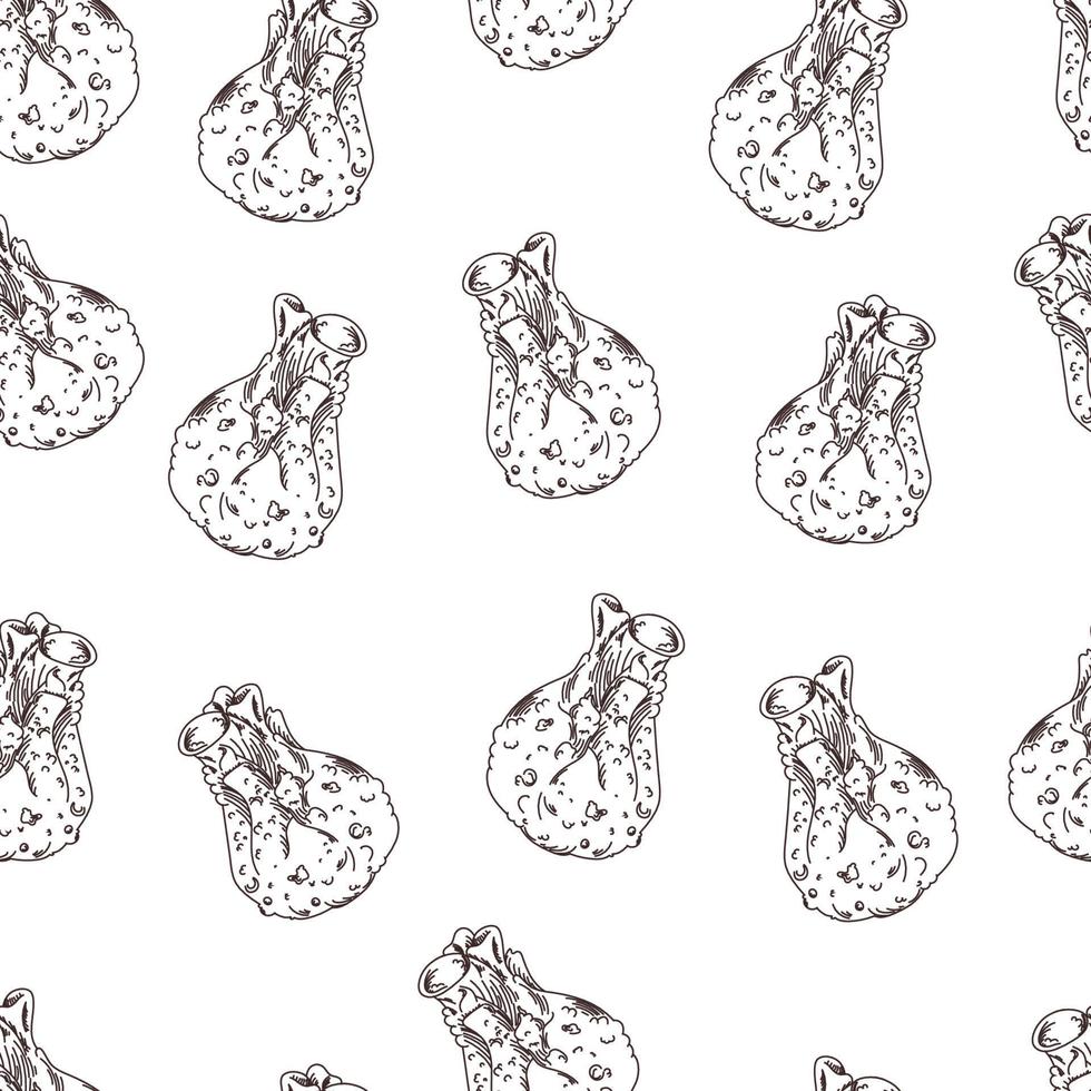 Dumplings seamless pattern. Wontons, Baozi, Jiaozi, Dimsams - options for Chinese dumplings. Asian cuisine. Doodle. Suitable for wallpapers, web page backgrounds, surface textures, textiles. vector