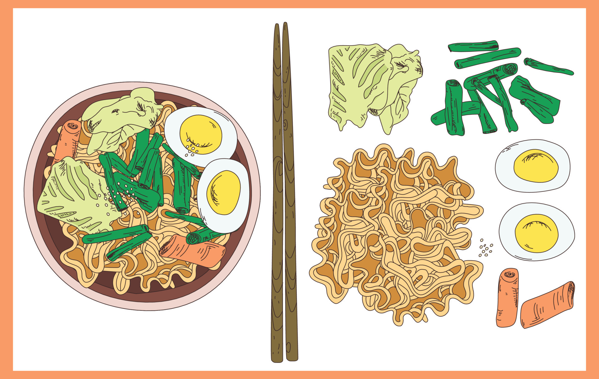 A bowl of ramen and chopsticks Sketch Vector illustration Chicken Thukpa  noodle soup ingredients recipe Engraved style Noodles in bowl Asian  fast food noodle soup Tom Yam Fo Udon Kimchi 15004447 Vector