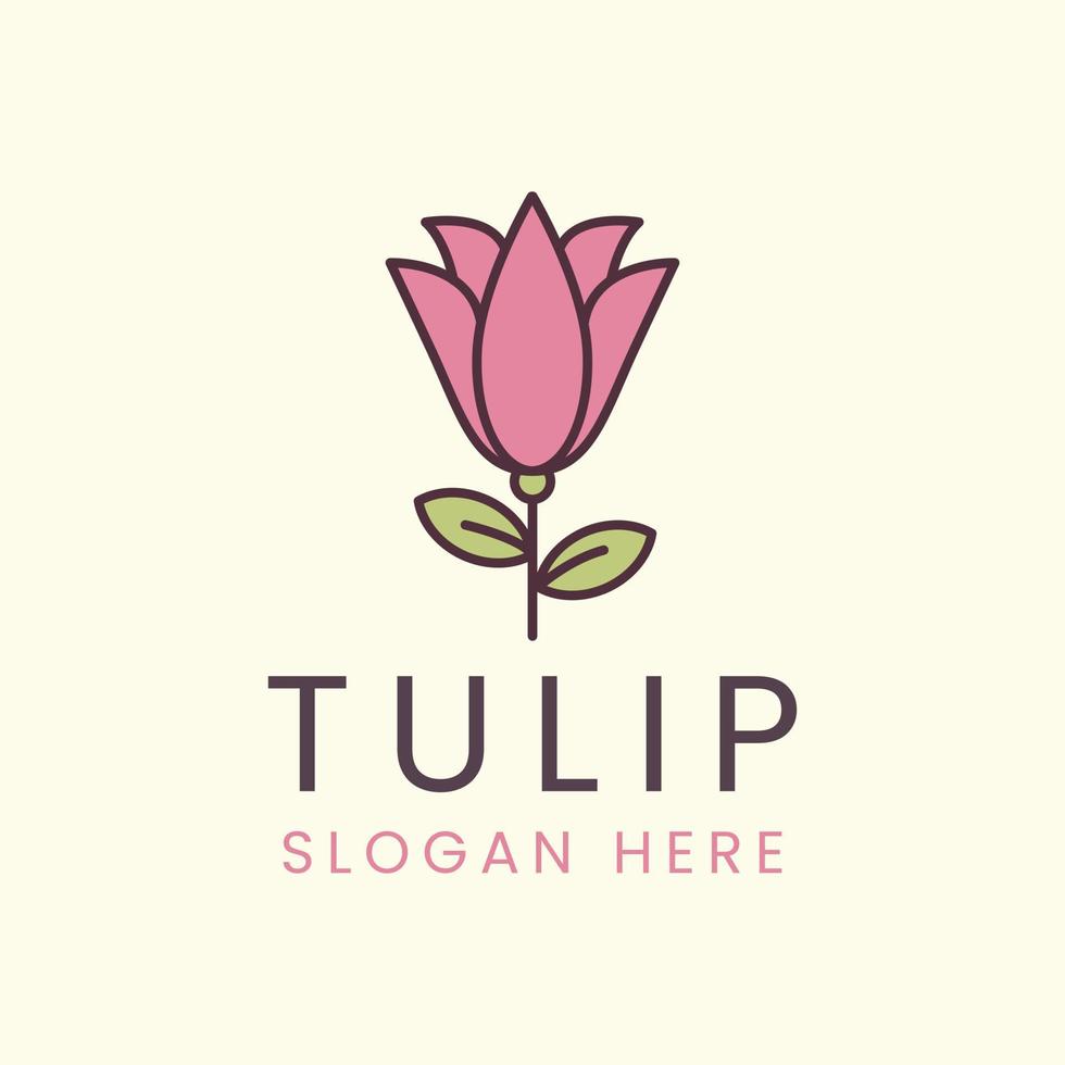 diseño de ilustración de plantilla minimalista de logotipo de estilo vintage de color de flor de tulipán vectorial vector