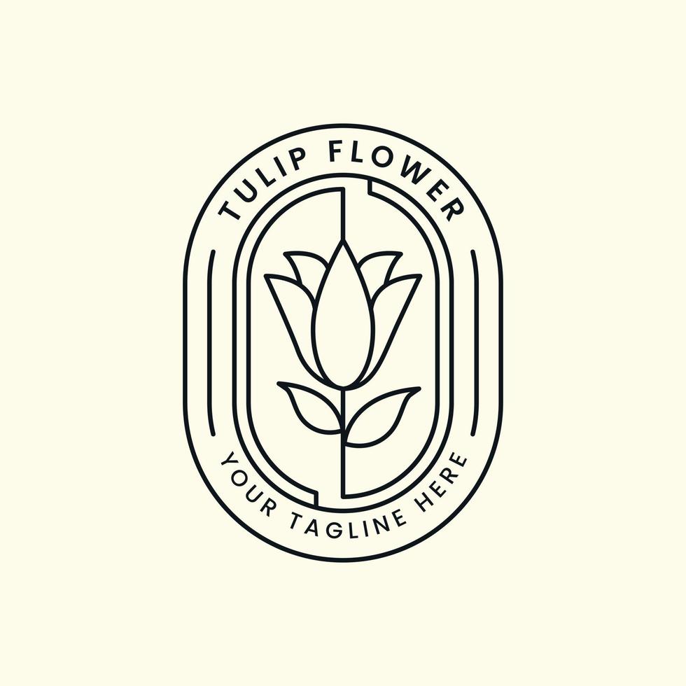 arte de línea de flor de tulipán con diseño de ilustración de plantilla de vector de logotipo de estilo emblema