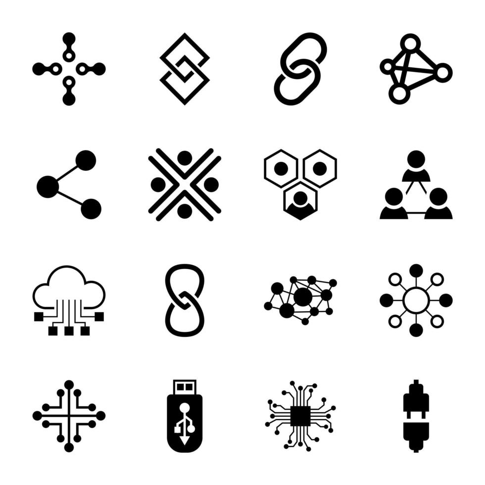 Atomic Structures and Connections Glyph Icons vector