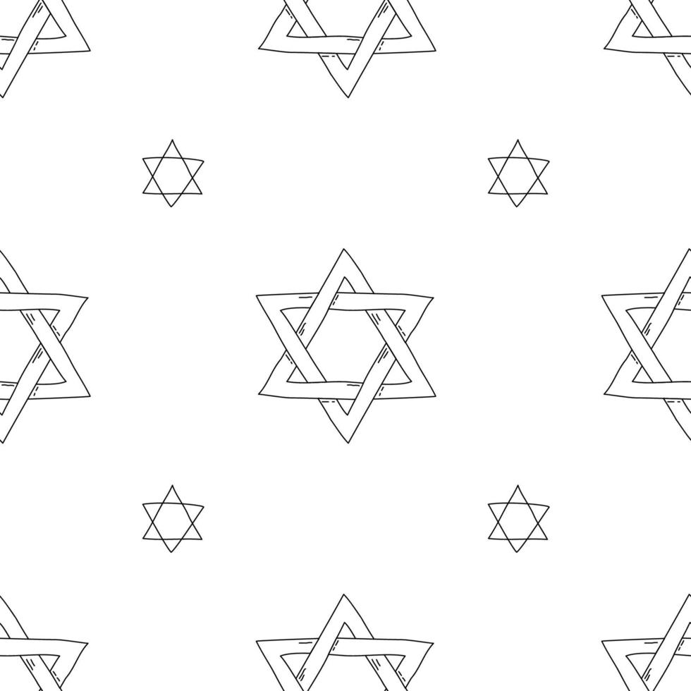 Seamless black and white pattern with a star of David. Vector illustration hand-drawn