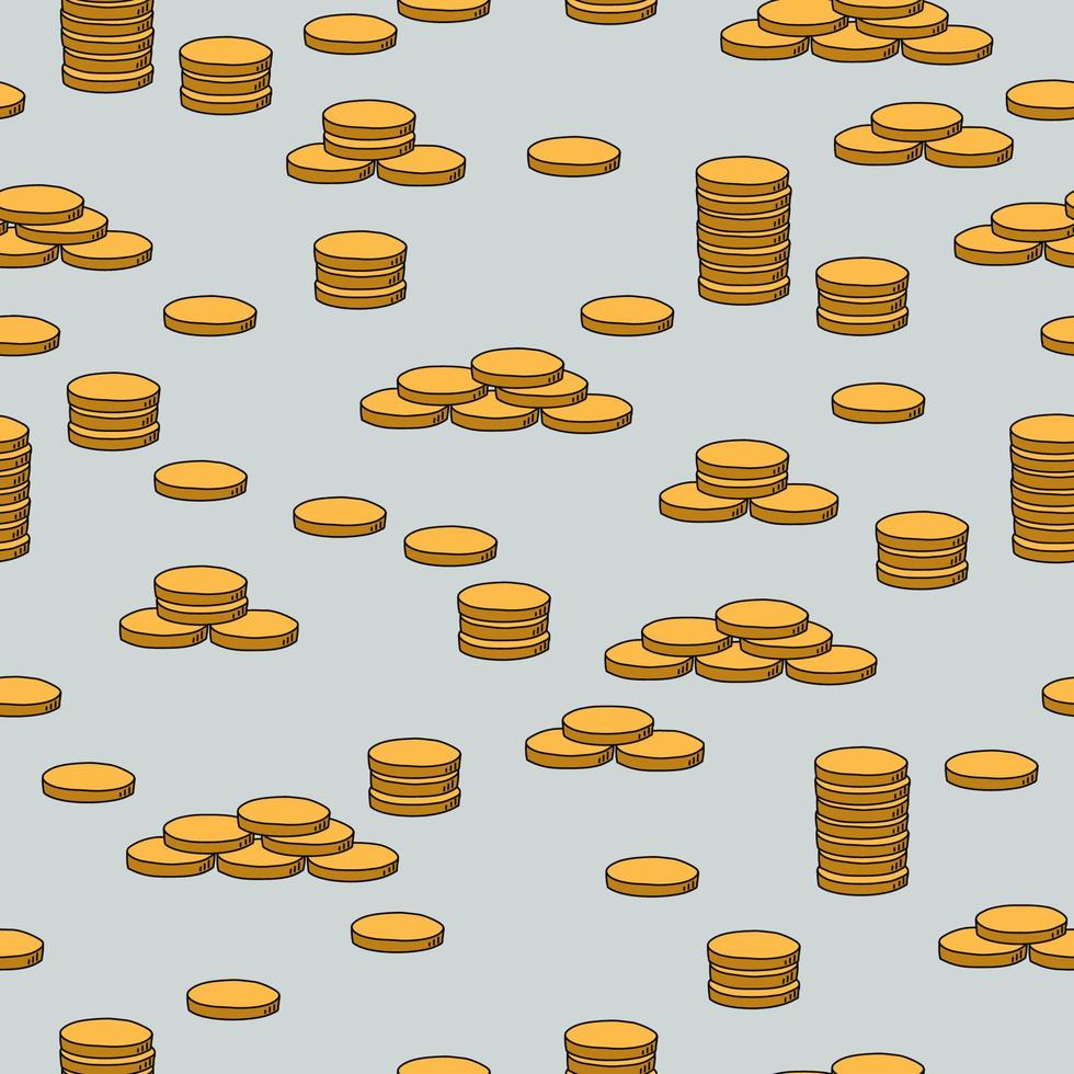 Vector seamless pattern of flat golden coins isolated on white background. EPS10