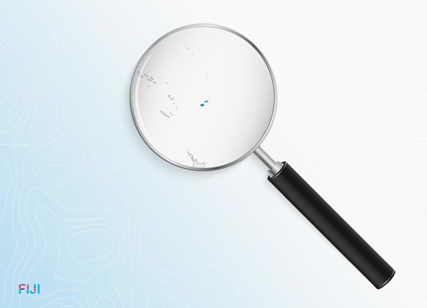 Magnifier with map of Fiji on abstract topographic background. vector