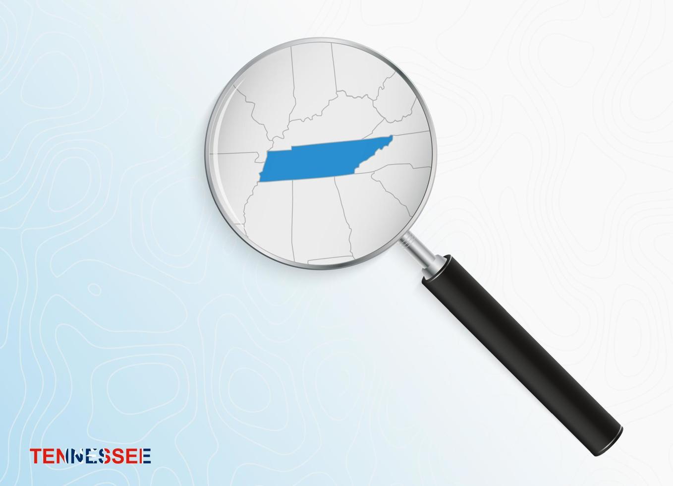 Magnifier with map of Tennessee on abstract topographic background. vector