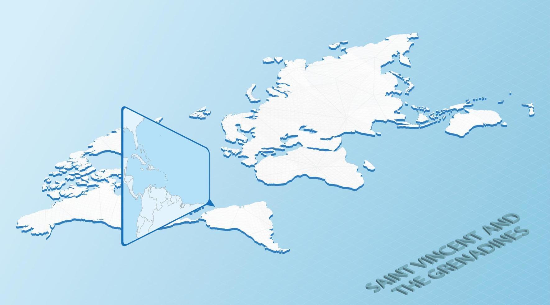 World Map in isometric style with detailed map of Saint Vincent and the Grenadines. Light blue Saint Vincent and the Grenadines map with abstract World Map. vector
