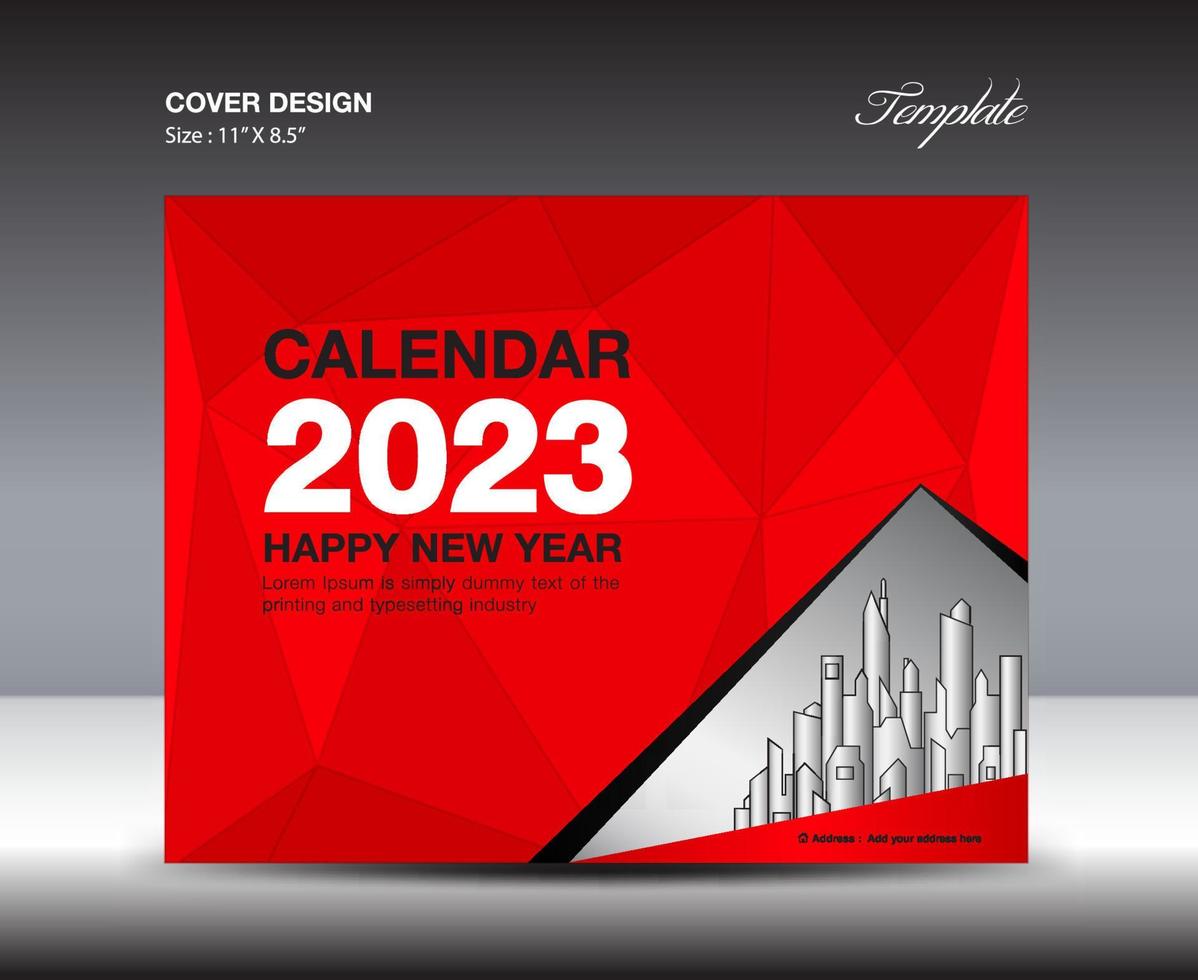 Cover calendar 2023 template- Desk Calendar 2023 year, red cover design template, brochure cover design, flyer design, printing media, business template, red  polygon backgrund vector