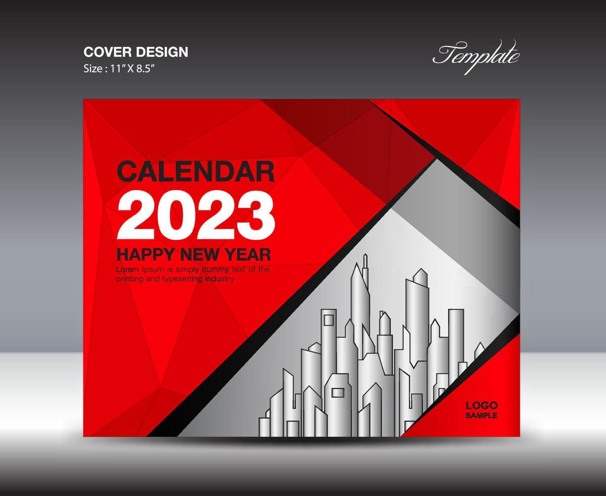 Cover calendar 2023 template- Desk Calendar 2023 year, red cover design template, brochure cover design, flyer design, printing media, business template, red  polygon backgrund vector