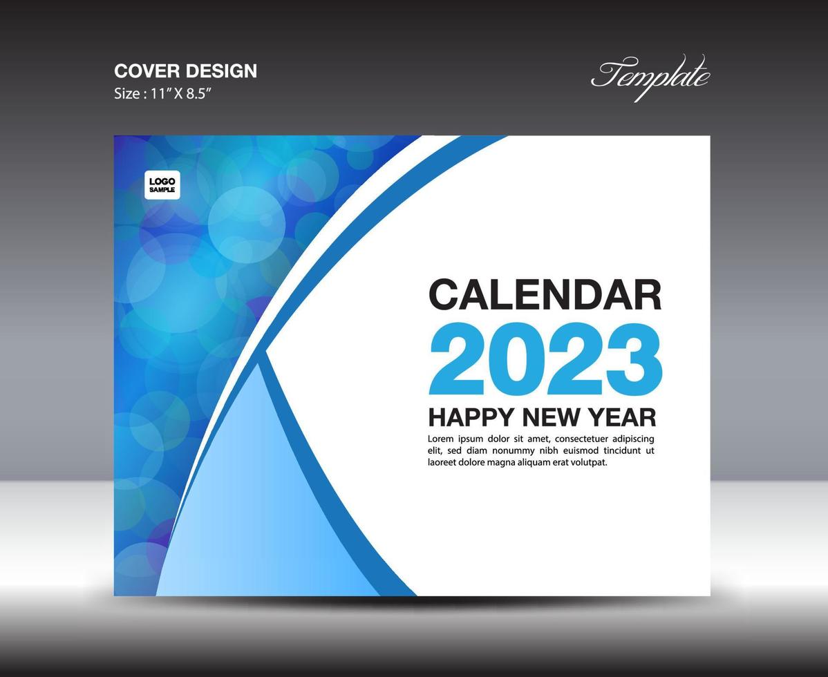 Cover calendar 2023 template- Desk Calendar 2023 year, blue cover design template, brochure cover design, flyer design, printing media, business template, Blue curve backgrund vector