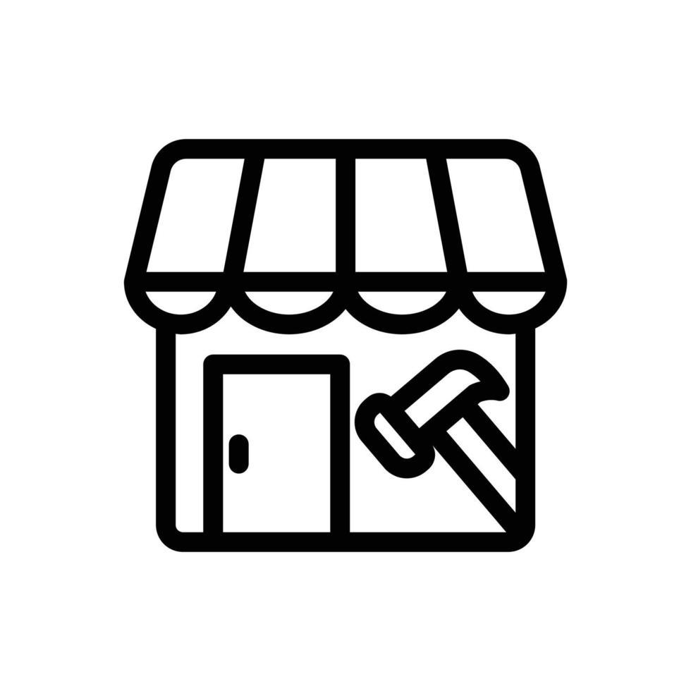 ilustración de icono de línea de tienda con martillo. adecuado para el icono de reparación de la tienda. icono relacionado con el comercio electrónico. diseño vectorial simple editable. píxel perfecto a 32 x 32 vector