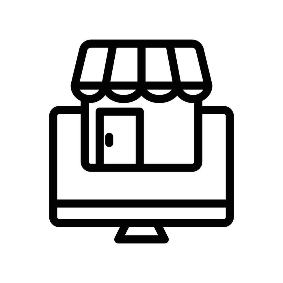 ilustración de icono de línea de tienda con pantalla de monitor. adecuado para el icono de la tienda en línea. icono relacionado con el comercio electrónico. diseño vectorial simple editable. píxel perfecto a 32 x 32 vector