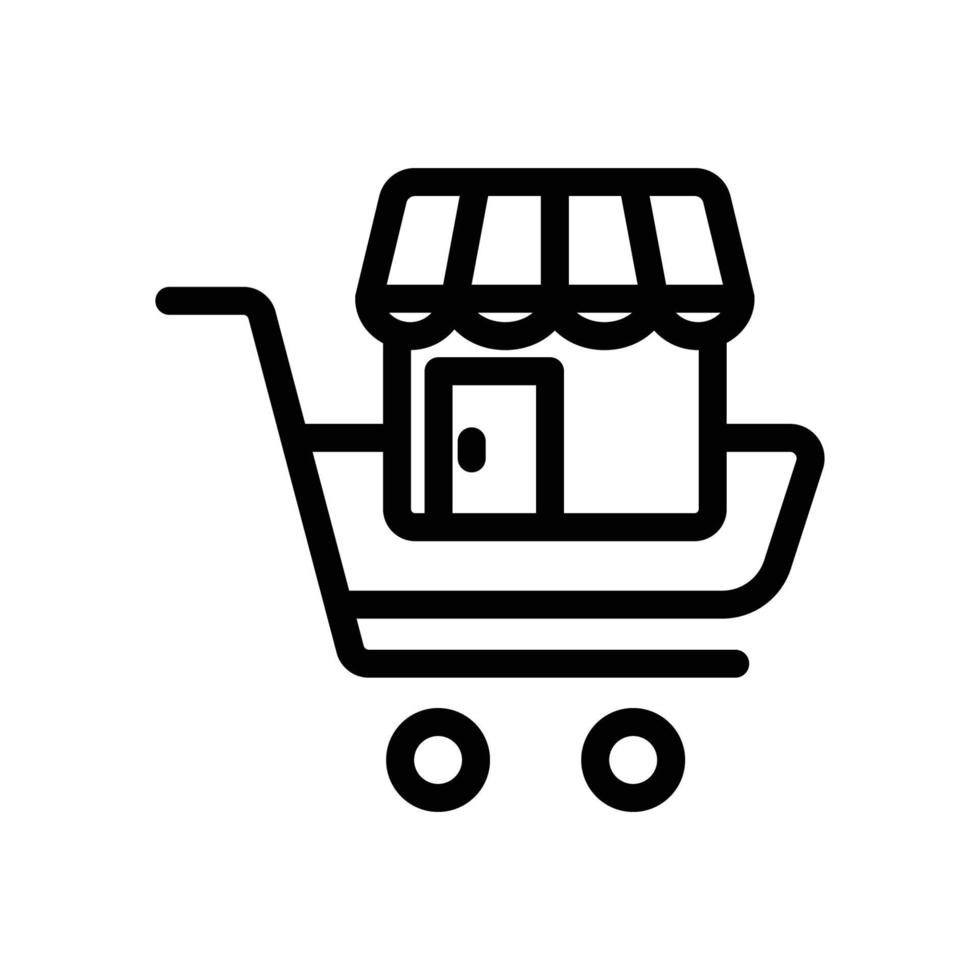 Trolley line icon illustration with store. suitable for store online icon. icon related to e-commerce. Simple vector design editable. Pixel perfect at 32 x 32
