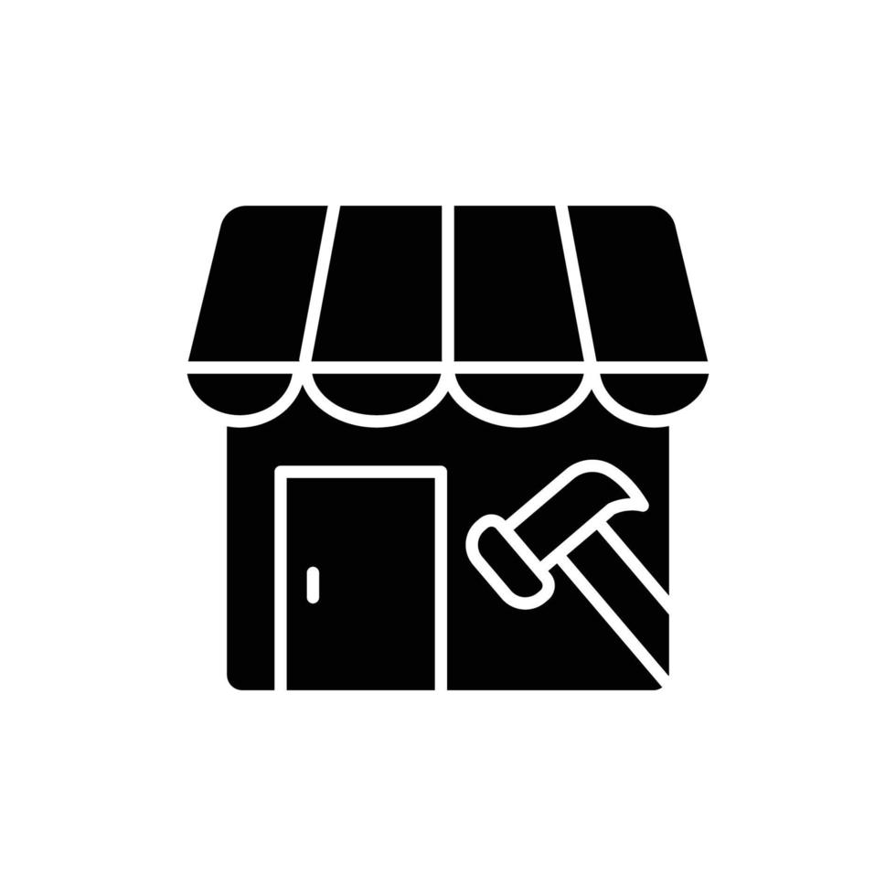 Store icon illustration with hammer. glyph icon style. suitable for store repair icon. icon related to e-commerce. Simple vector design editable. Pixel perfect at 32 x 32