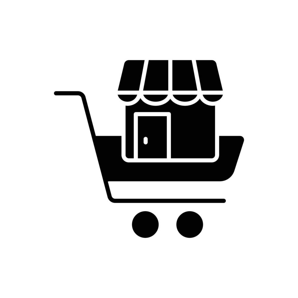 ilustración de icono de carro con tienda. estilo de icono de glifo. adecuado para el icono de la tienda en línea. icono relacionado con el comercio electrónico. diseño vectorial simple editable. píxel perfecto a 32 x 32 vector