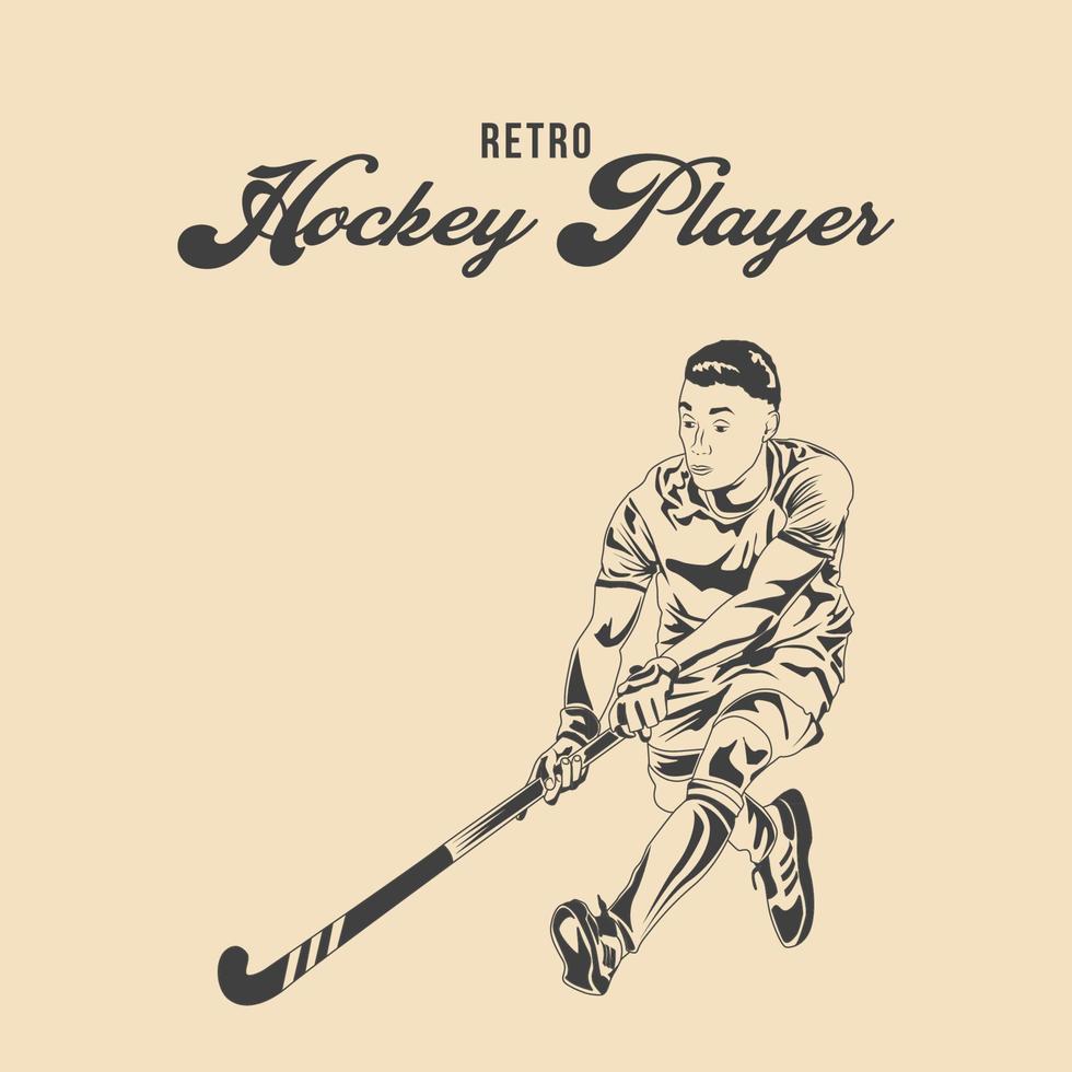 Ilustración de vector de jugador de hockey retro