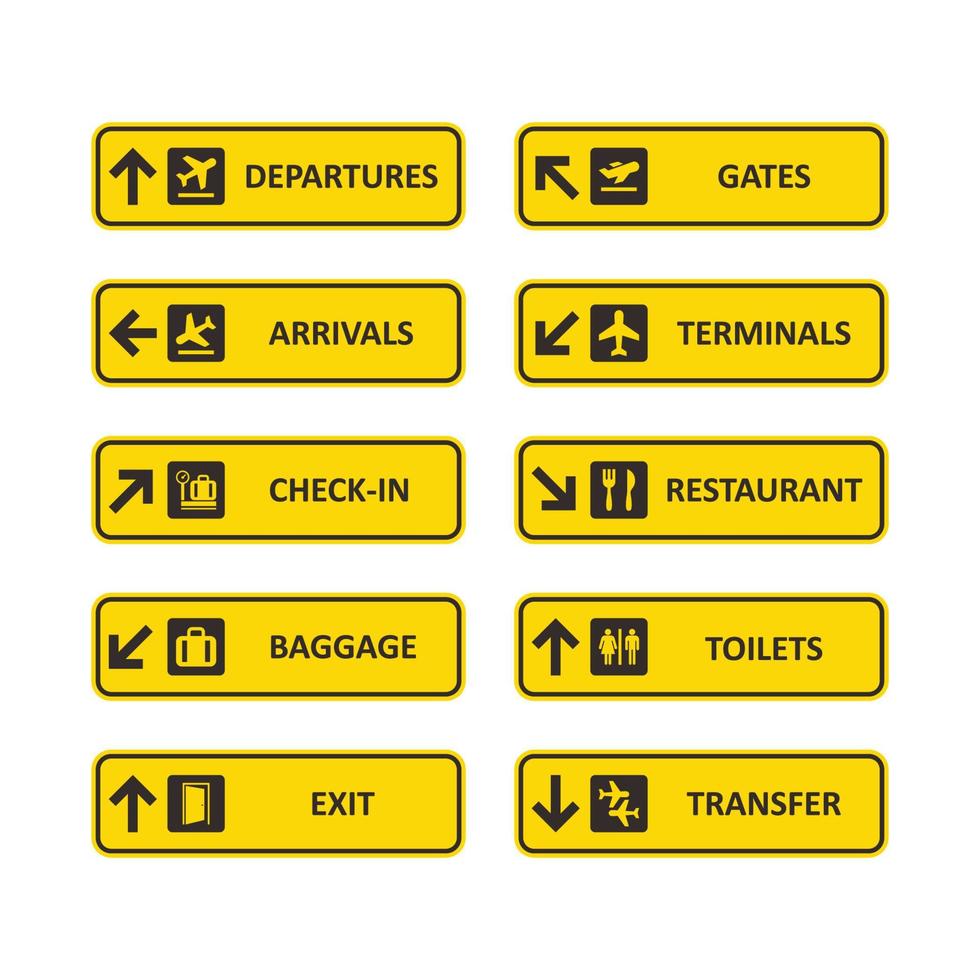 colección de etiquetas de señalización del aeropuerto vector