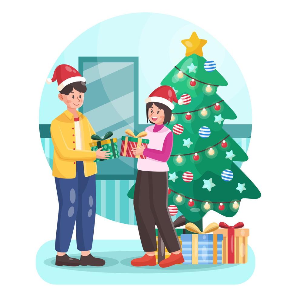 tradiciones de intercambio de regalos de navidad vector