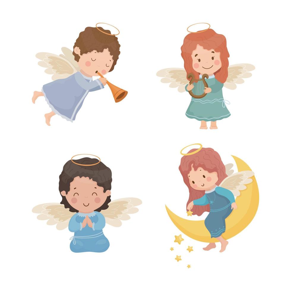 conjunto de personajes de ángel para niños vector