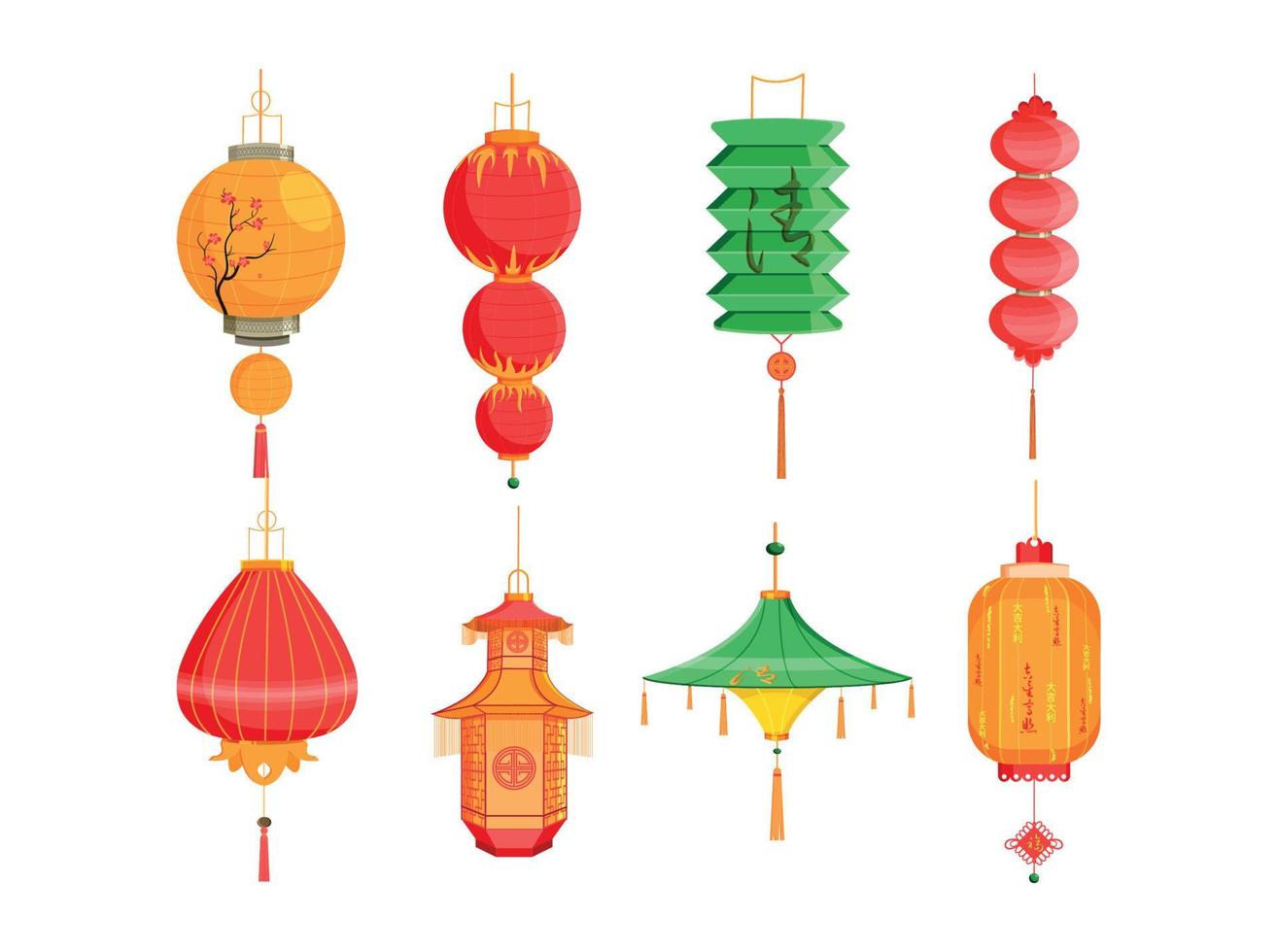 conjunto de linternas chinas vector