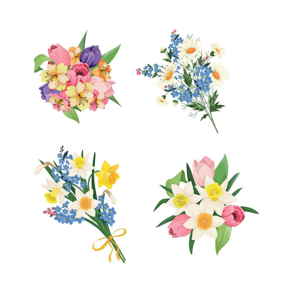 Set of Bouquets of Flowers vector