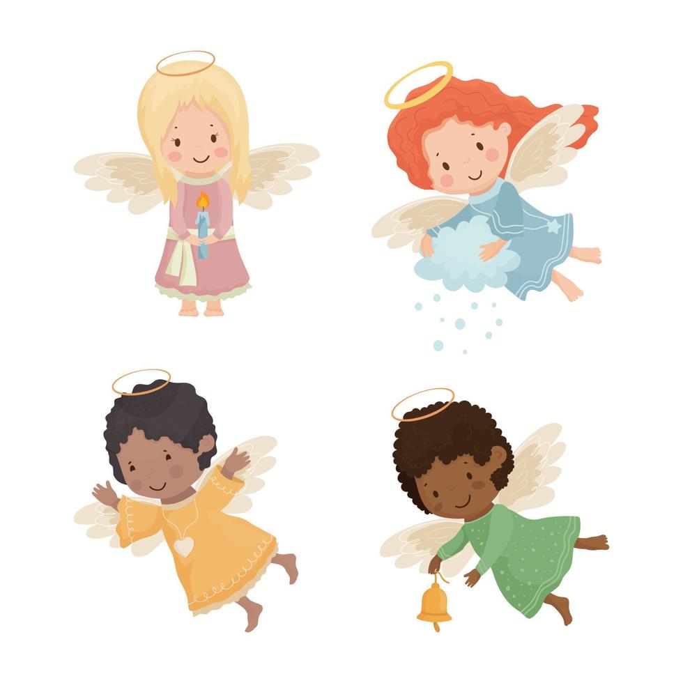 conjunto de personajes de ángel para niños vector