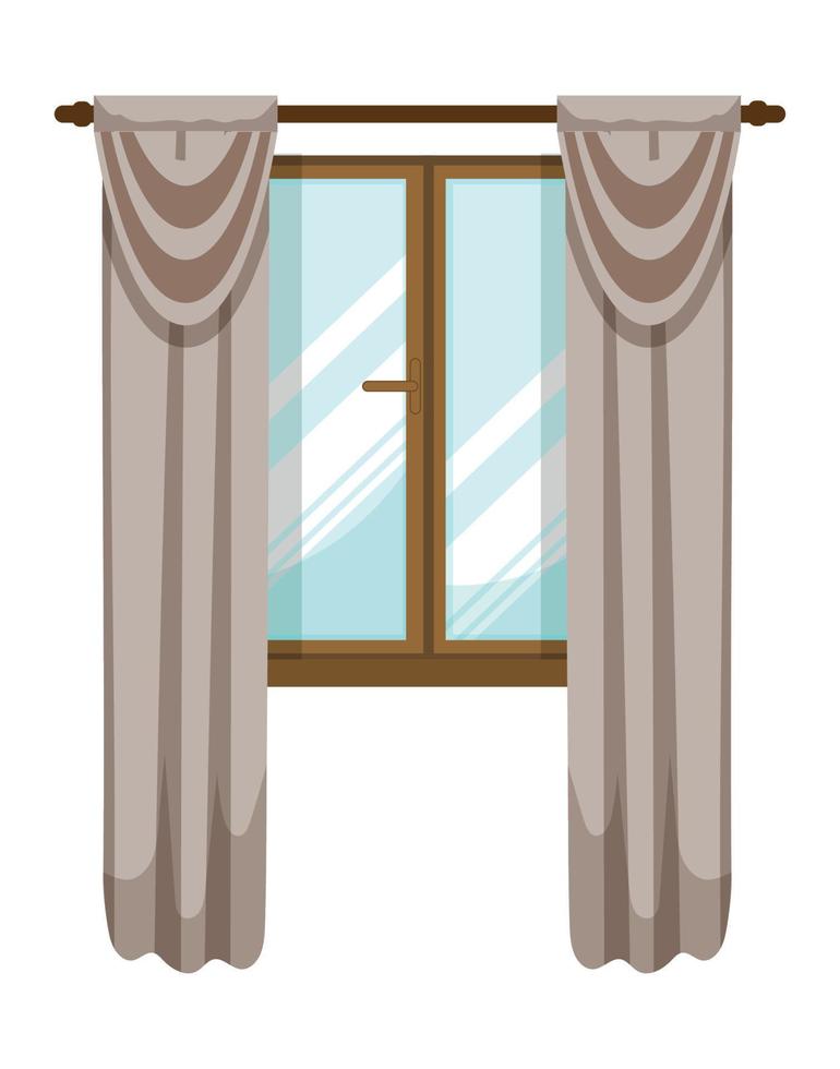 Vector illustration of window with curtain