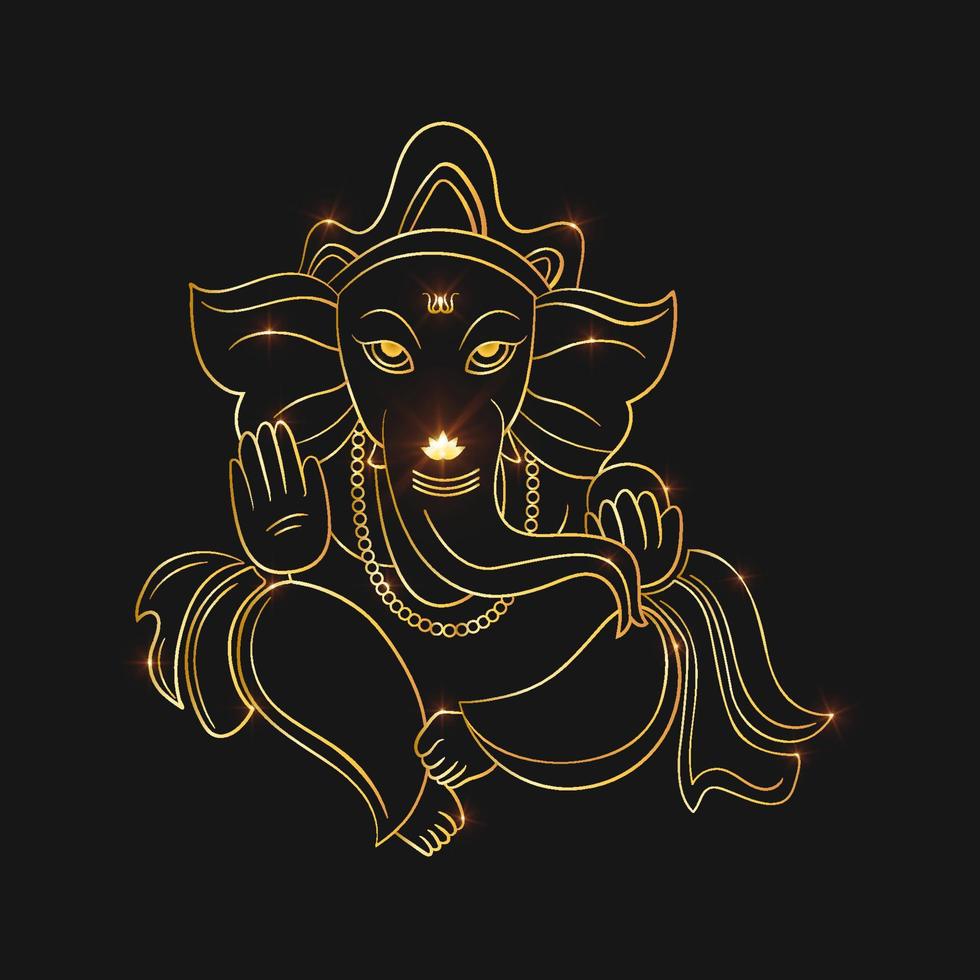 Ganpati vector, sri ganesh gradient golden stroke vector object.