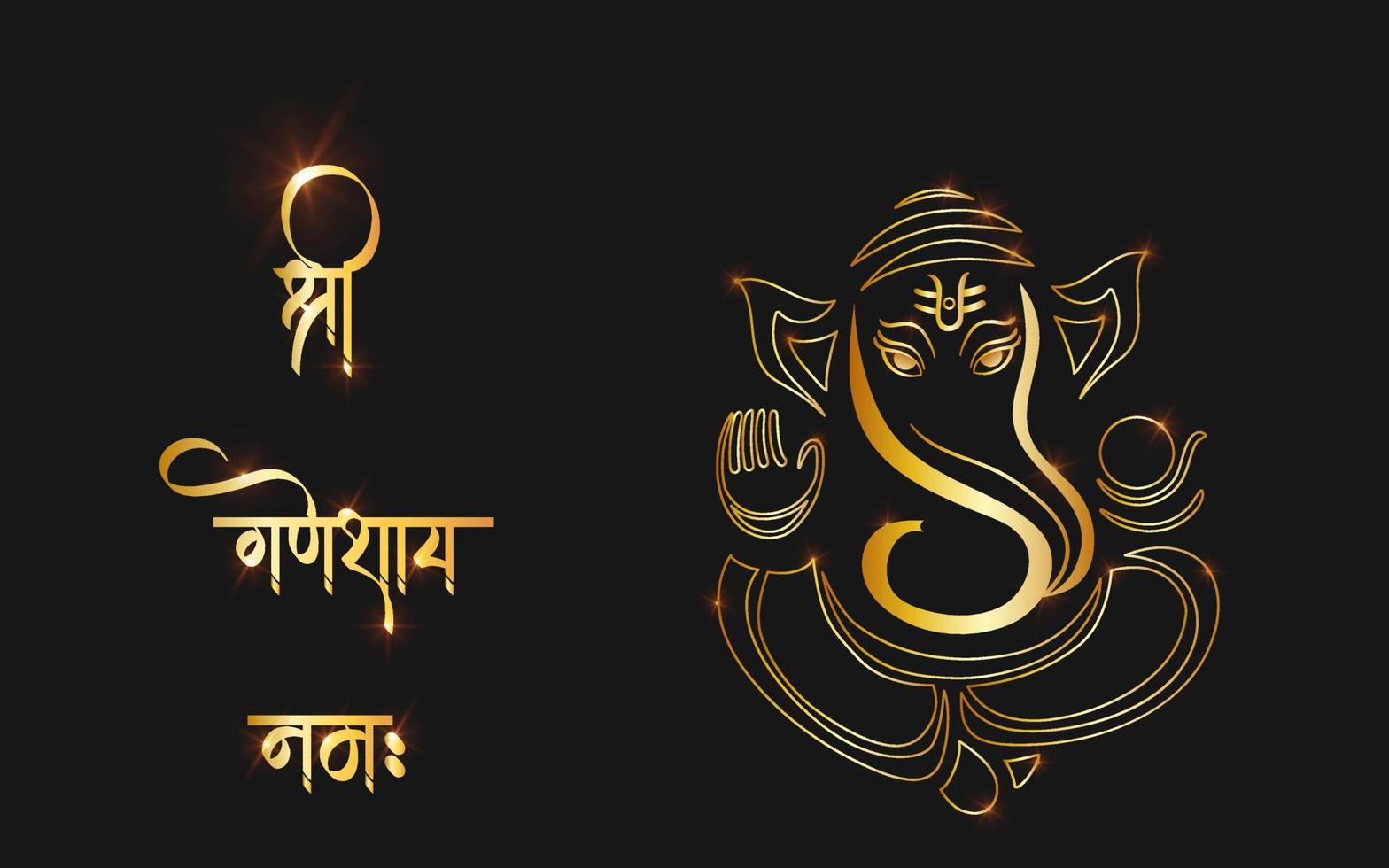 Ganpati vector, sri ganesh gradient golden stroke vector object.