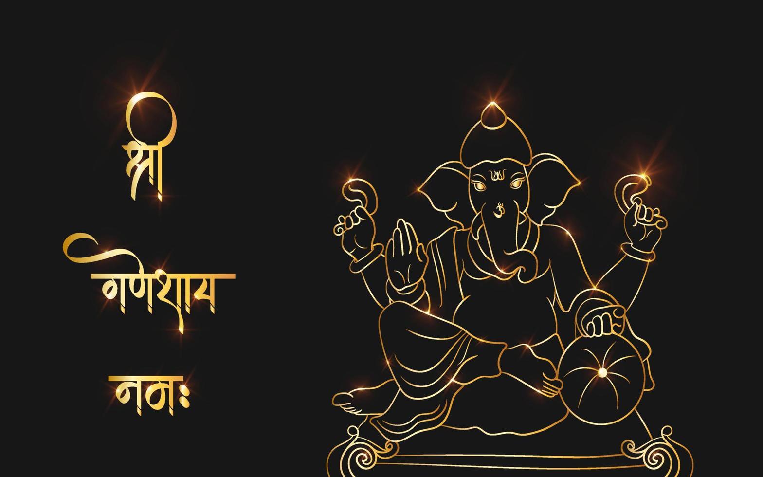 Ganpati vector, sri ganesh gradient golden stroke vector object.