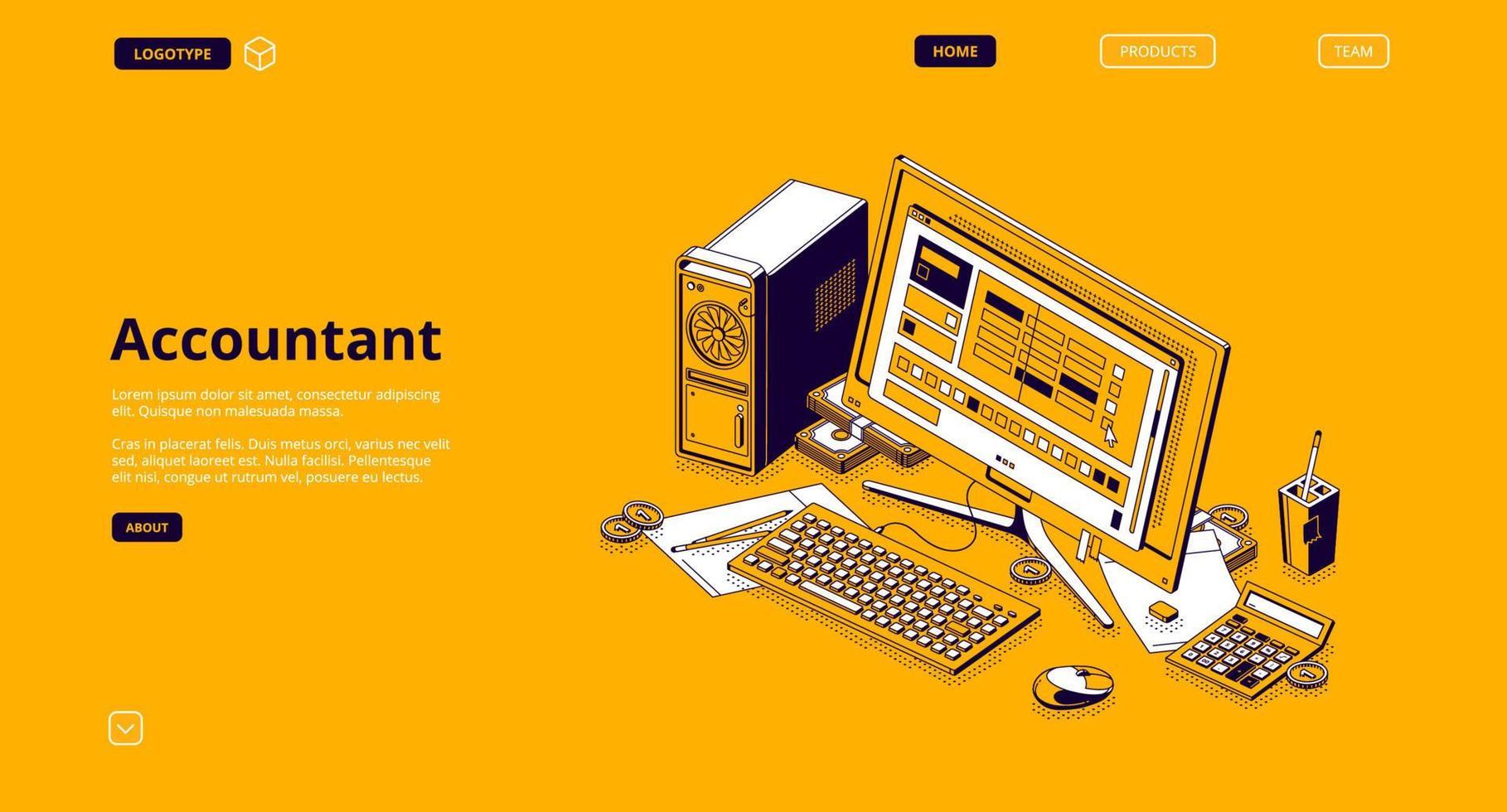 Accountant isometric landing, monthly recurring vector