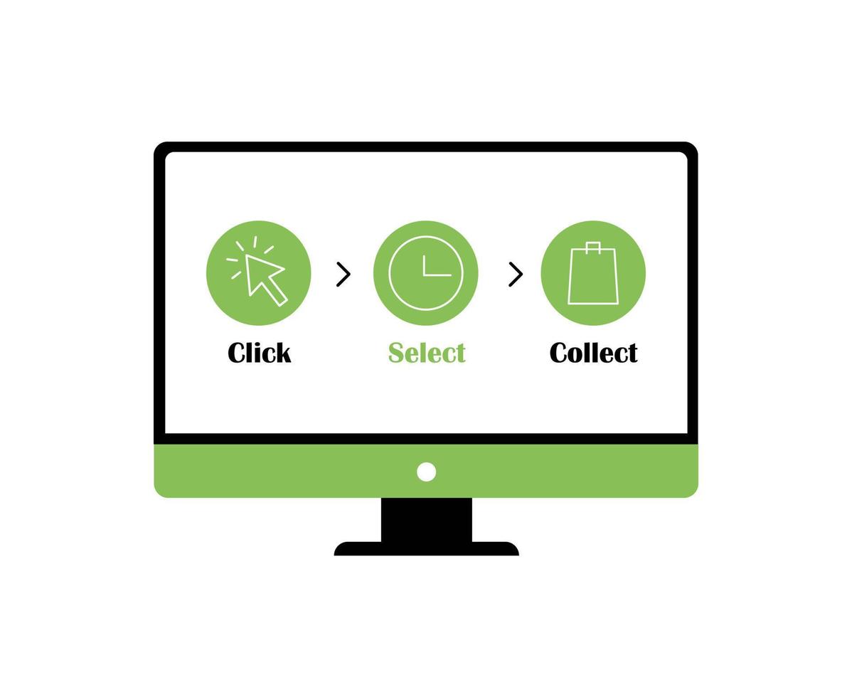 Click and collect your order. Goods delivery process icon vector
