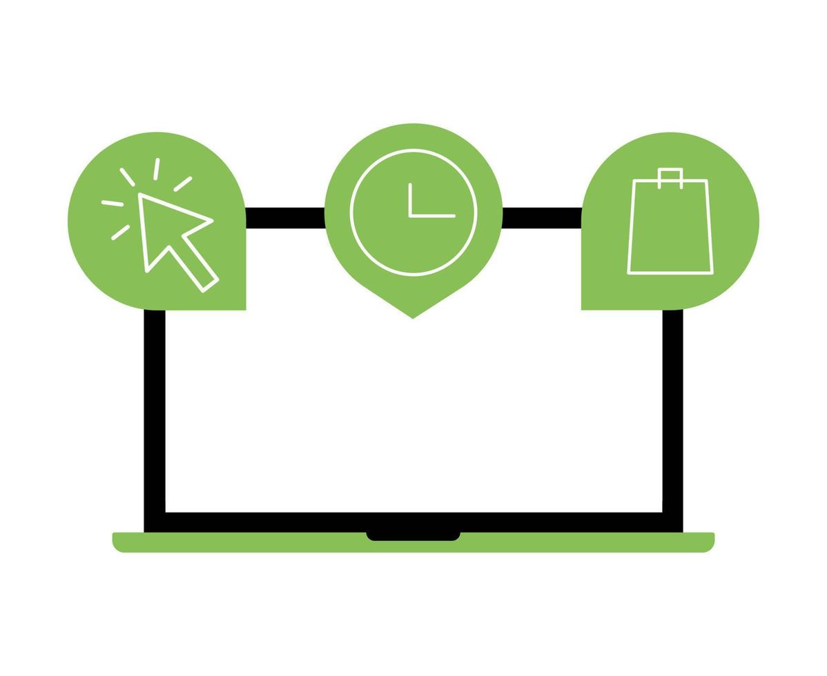 Click and collect your order. Goods delivery process on laptop vector