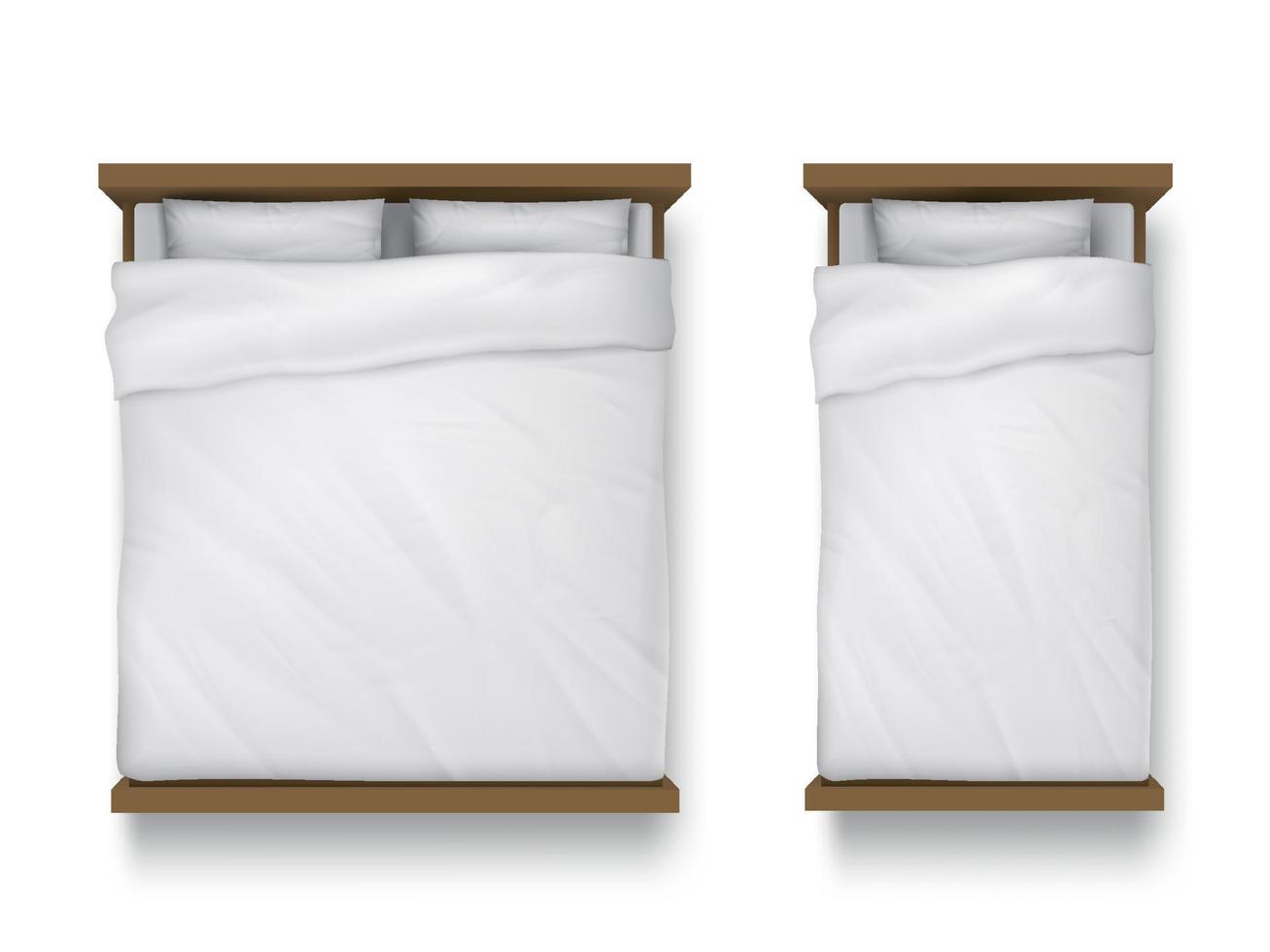 Single and double beds with white sheet linen vector