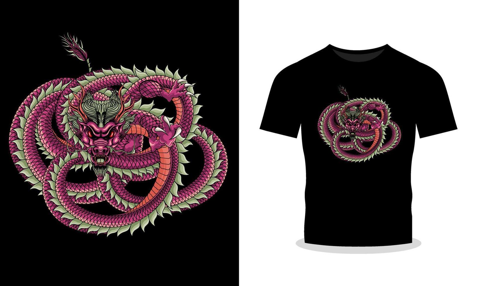 Ilustración de vector de camiseta de estilo japonés dragón