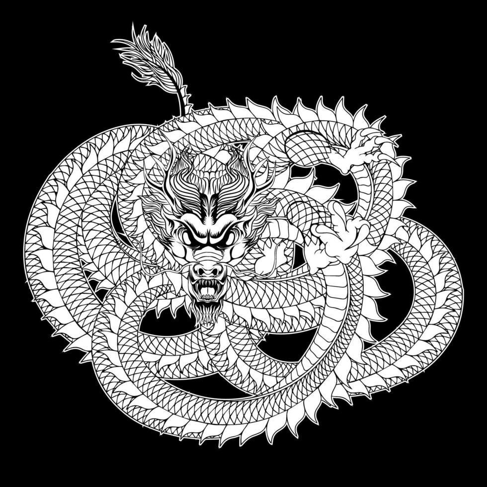 Ilustración de vector de tatuaje de estilo japonés de dragón