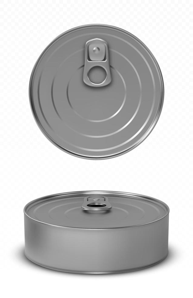 Tin can fish or pet food mockup with pull ring vector