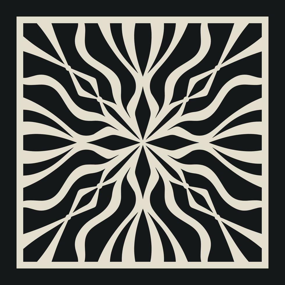 panel decorativo vectorial de corte láser. silueta recortada con patrón de adorno geométrico. plantilla cuadrada para corte cnc, paneles de madera, metal, papel, plástico vector