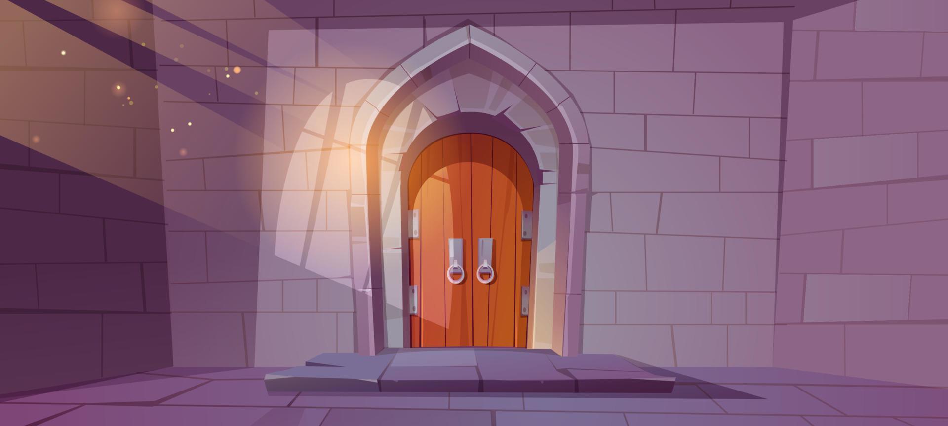 Medieval dungeon or castle interior with arch door vector