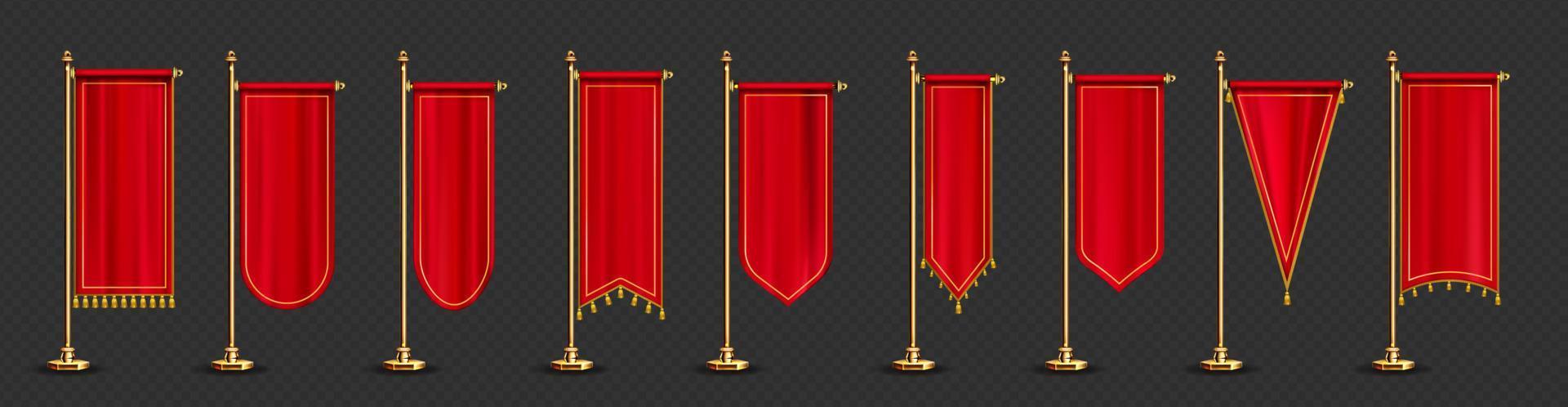 Red long pennant flags with golden tassel fringe vector