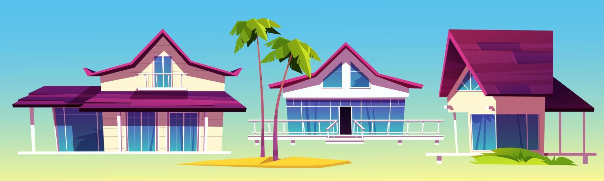 Summer houses, bungalows on sea beach vector