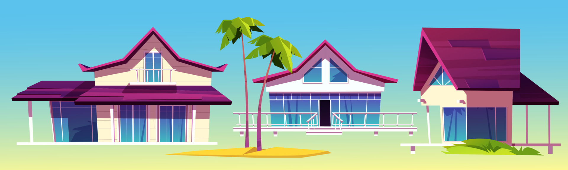 Summer houses, bungalows on sea beach 15007794 Vector Art at Vecteezy