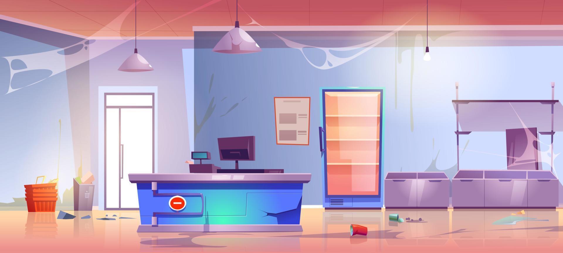Abandoned grocery store empty shop dirty interior vector