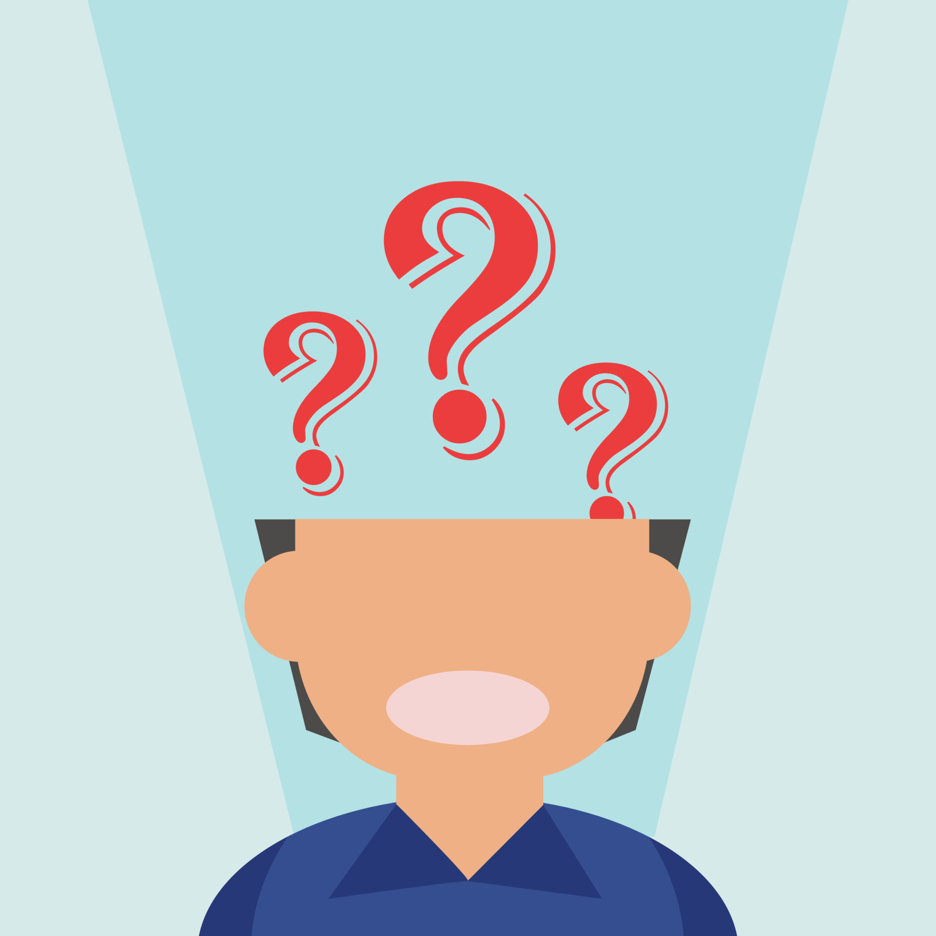 vector illustration with man raised hands and question marks for