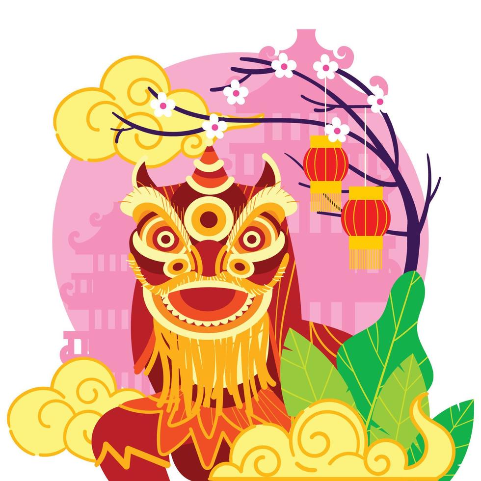 Traditional Chinese Lion Dance Performance vector