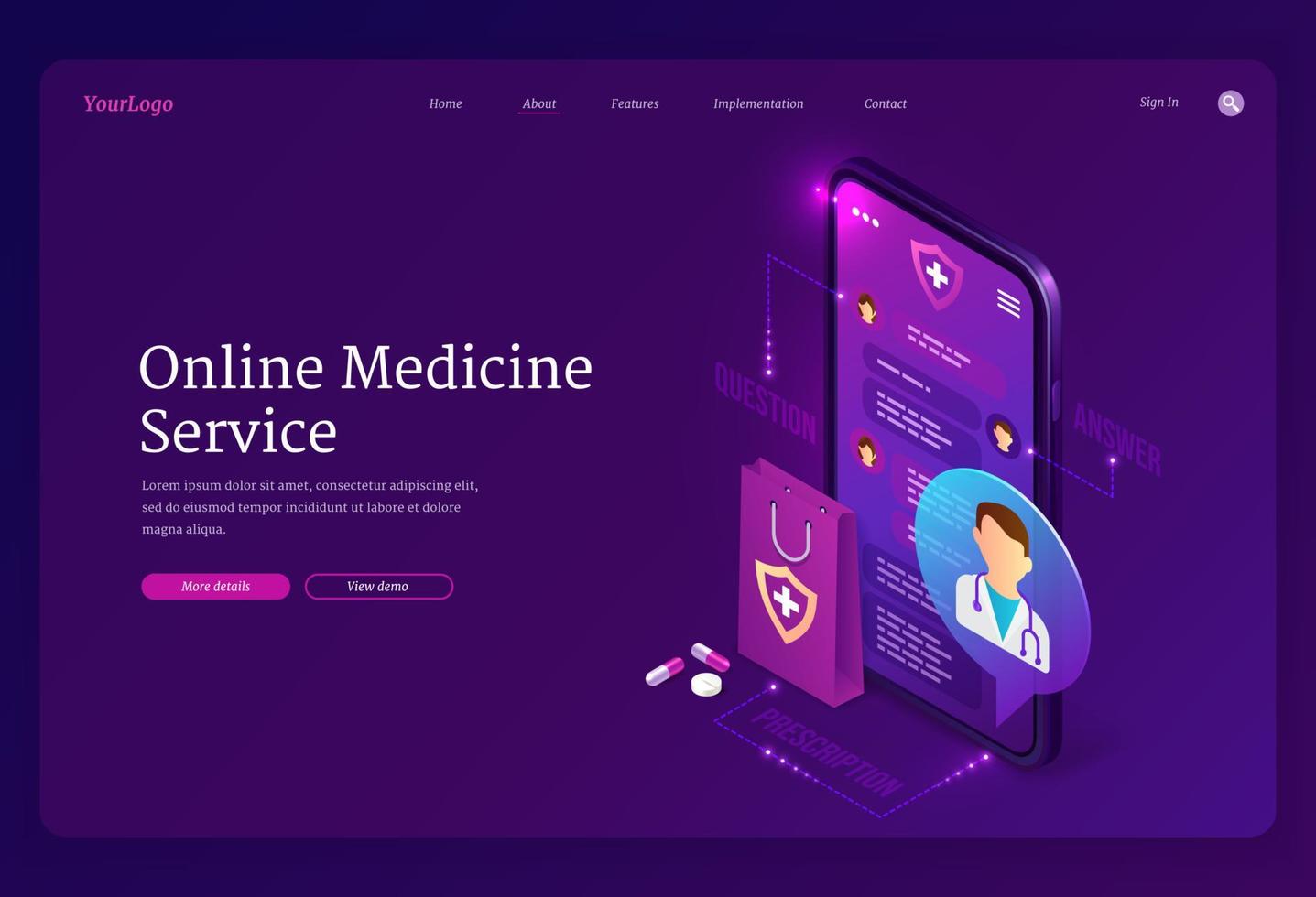 Online medicine service, medical consultation vector