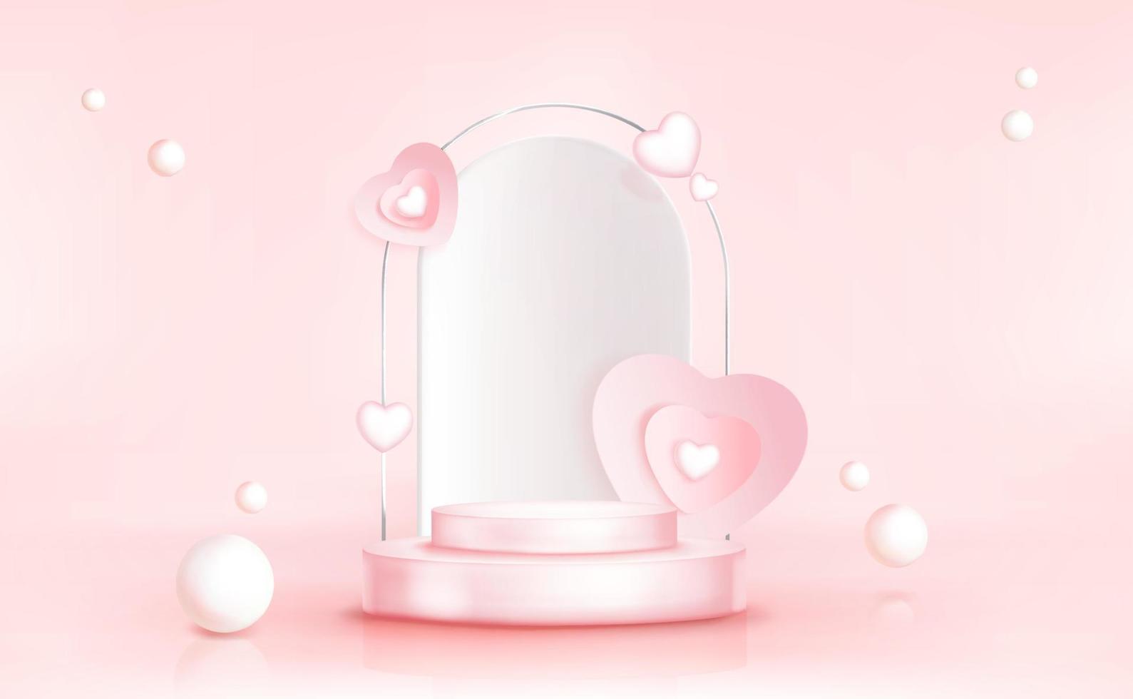 Podium with hearts, abstract pink background. vector