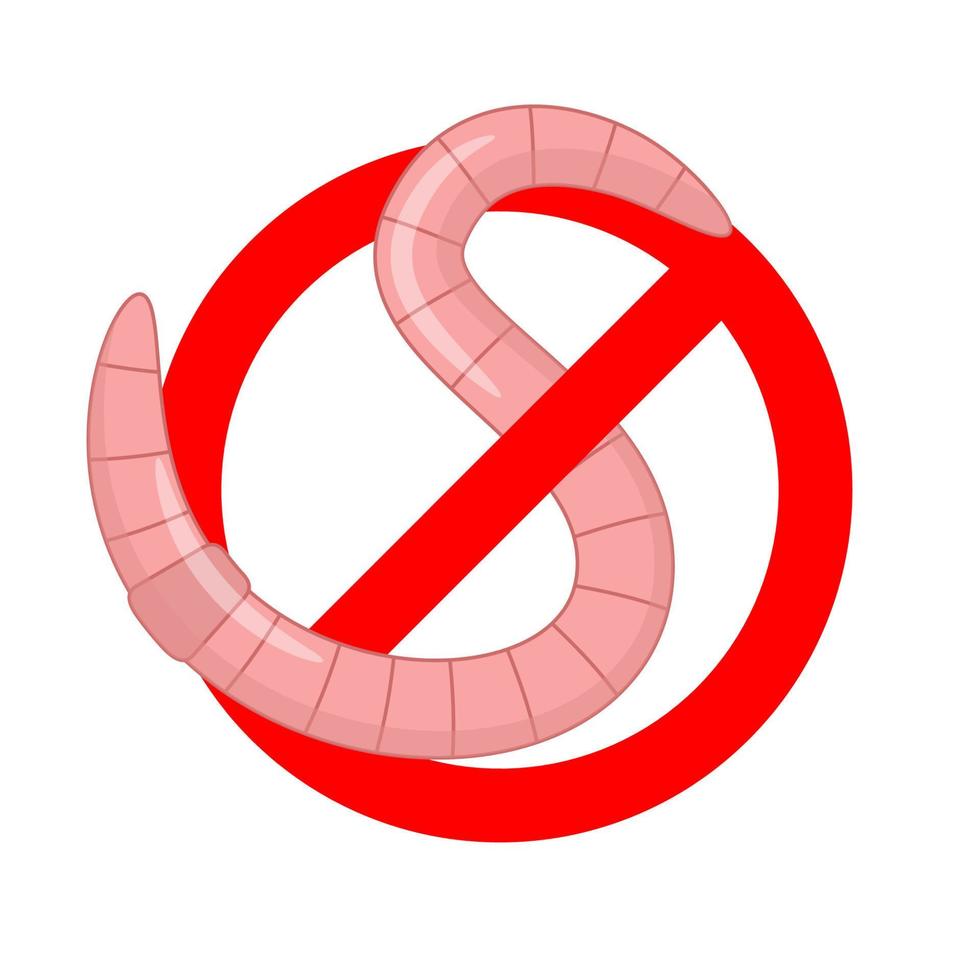 An earthworm and a stop sign. The ban on worms. Forbidding sign vector