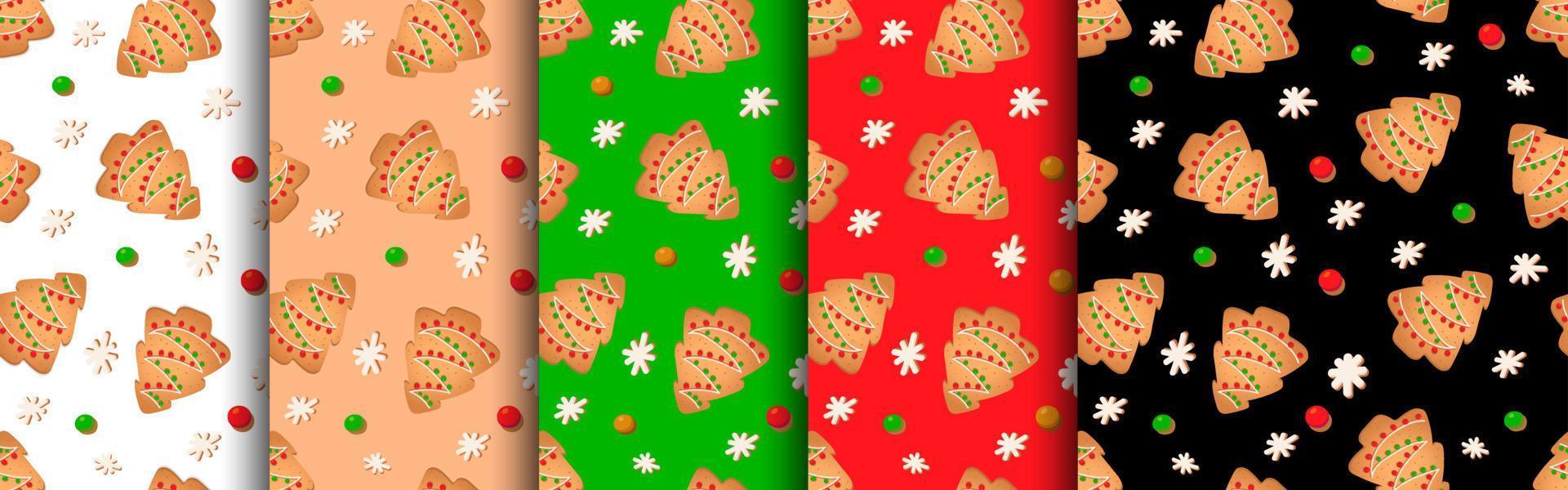 patrón sin costuras con galletas de jengibre. árbol de navidad de pan de jengibre, copo de nieve. vector